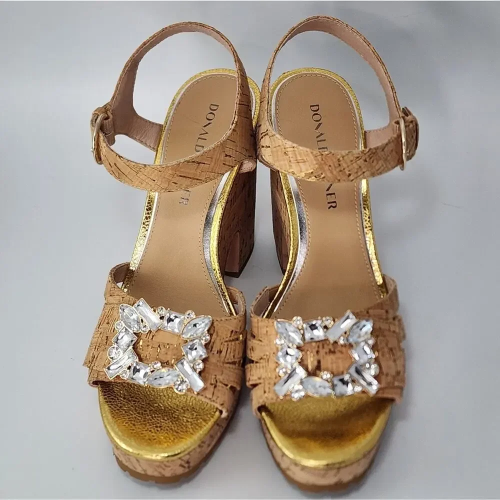 Donald Pliner Galatea Cork Platform Jeweled Sandals Size 8.5 NWT